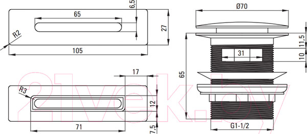 Изображение товара Донный клапан Deante KYY C10B (с декоративной накладкой перелива)