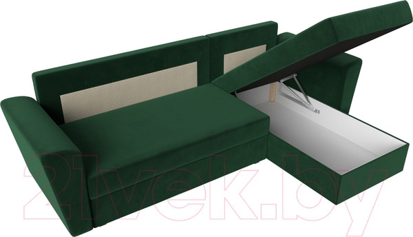 Изображение товара Диван угловой Лига Диванов Амстердам Лайт правый / 112451 (велюр зеленый)