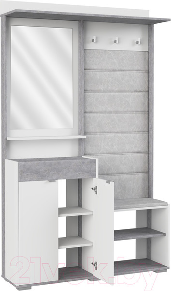 Изображение товара Секция в прихожую Аквилон Акцент №1 (белое сияние/цемент светлый)