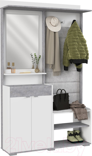 Изображение товара Секция в прихожую Аквилон Акцент №1 (белое сияние/цемент светлый)