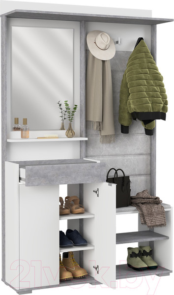 Изображение товара Секция в прихожую Аквилон Акцент №1 (белое сияние/цемент светлый)
