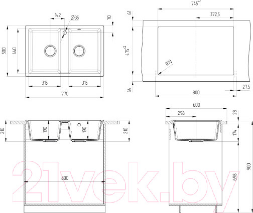 Изображение товара Мойка кухонная Ulgran U-608 (328 бежевый)