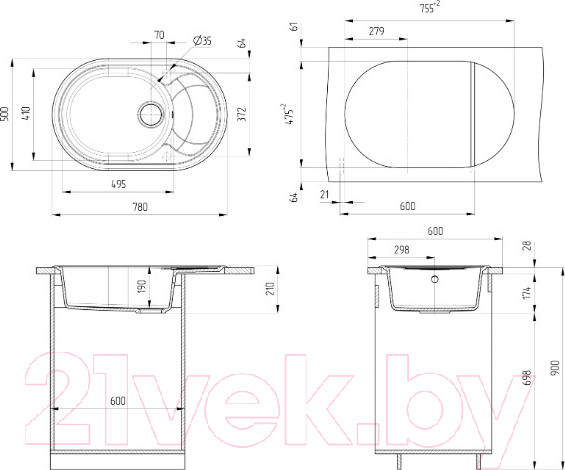 Изображение товара Мойка кухонная Ulgran U-610 (344 ультра-черный)