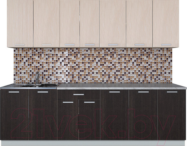 Изображение товара Кухонный гарнитур Интерлиния Мила Лайт 2.6 (дуб молочный/дуб венге/опал светлый)