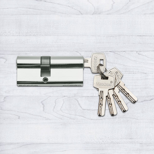 Изображение товара Цилиндровый механизм замка Trodos ЦМП 80 35/45 (сплав ЦАМ 5 ключей, хром)