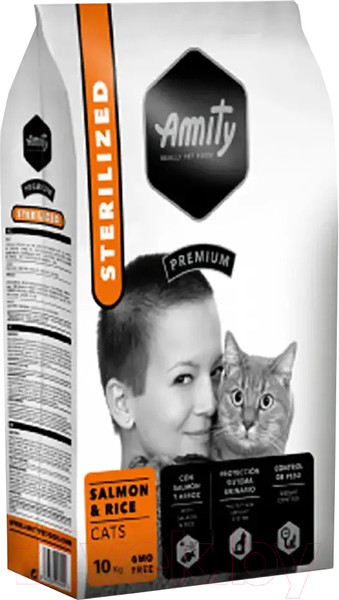 Изображение товара Сухой корм для кошек Amity Premium для стерилизованных кошек с лососем и рисом (10кг)