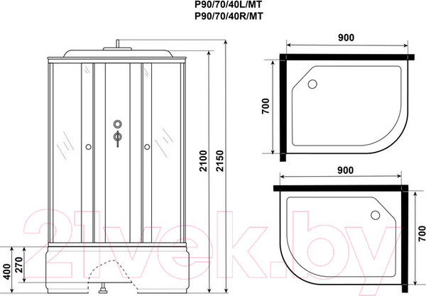 Изображение товара Душевая кабина Niagara Promo P90/70/40R/MT 90x70x215
