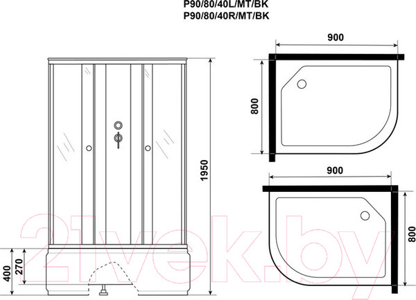 Изображение товара Душевая кабина Niagara Promo P90/80/40L/MT/BK 90x80x195