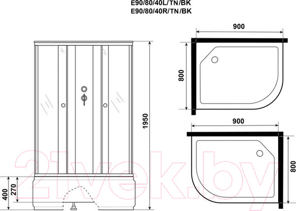 Изображение товара Душевая кабина Niagara Eco E90/80/40R/TN/BK 90x80x195