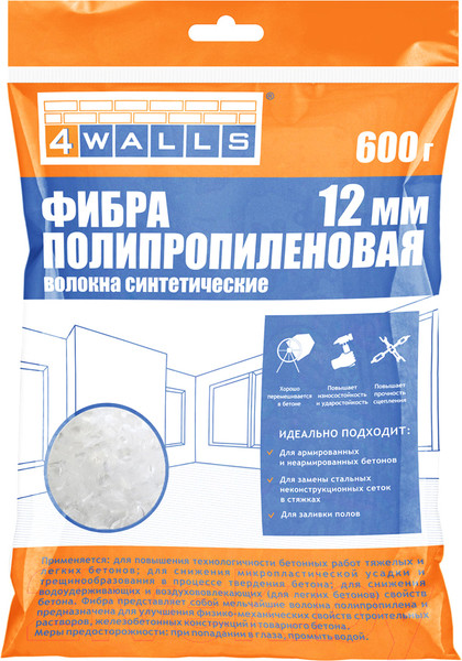 Изображение товара Фибра для бетона 4Walls Полипропиленовая 12мм / FBV002V (600г)