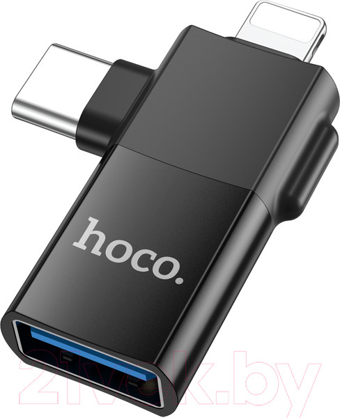 Изображение товара Адаптер Hoco UA17 2в1 iPhone-Type-C-USB (черный)