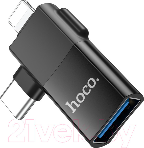 Изображение товара Адаптер Hoco UA17 2в1 iPhone-Type-C-USB (черный)