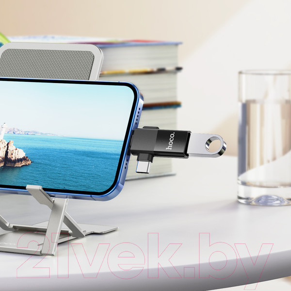 Изображение товара Адаптер Hoco UA17 2в1 iPhone-Type-C-USB (черный)