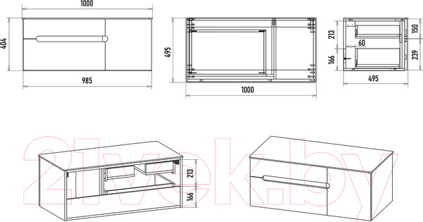 Изображение товара Тумба под умывальник Misty Роял 100 / П-Роя-01100-011П2Я (подвесная, белый)