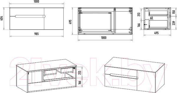 Изображение товара Тумба под умывальник Misty Роял 100 / П-Роя-01100-021П2Я (подвесная, черный)
