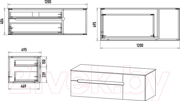 Изображение товара Тумба под умывальник Misty Роял 120 / П-Роя-01120-021П2Я (подвесная, черный)