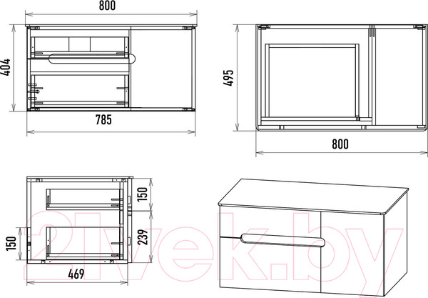 Изображение товара Тумба под умывальник Misty Роял 80 / П-Роя-01080-011П2Я (подвесная, белый)
