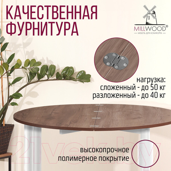 Изображение товара Обеденный стол Millwood Далис 2 (дуб табачный Craft/металл белый)