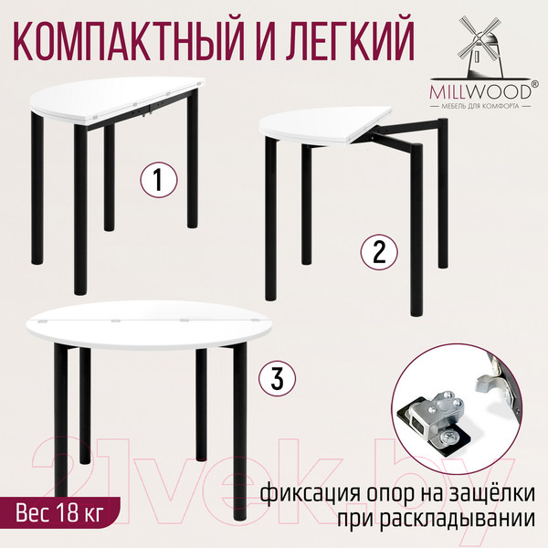 Изображение товара Обеденный стол Millwood Далис 2 (белый/металл черный)