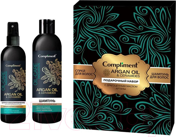 Изображение товара Набор косметики для волос Compliment №1243 Argan Oil & Ceramides Шампунь 250мл+Спрей 200мл