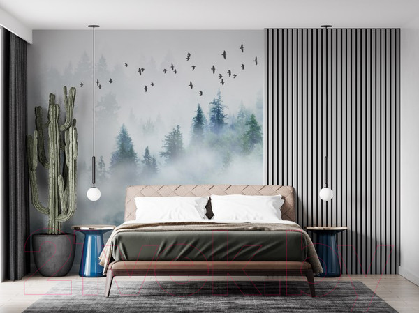 Изображение товара Фотообои листовые ФабрикаФресок Светлый туманный лес / 013265 (300x265)