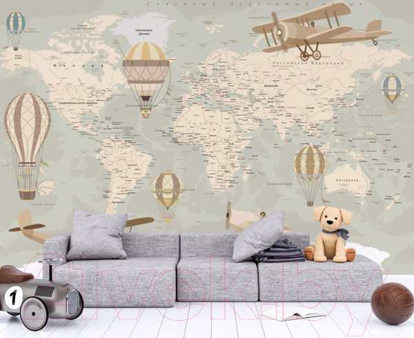 Изображение товара Фотообои листовые ФабрикаФресок Карта детская с самолетами / 044265 (400x265)