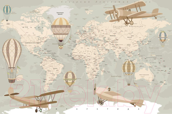 Изображение товара Фотообои листовые ФабрикаФресок Карта детская с самолетами / 044265 (400x265)