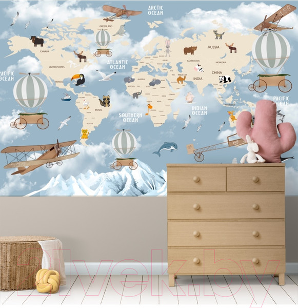 Изображение товара Фотообои листовые ФабрикаФресок Детская карта с животными на английском / 051601 (160x100)