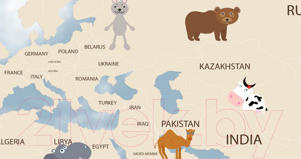 Изображение товара Фотообои листовые ФабрикаФресок Детская карта с животными на английском / 051601 (160x100)