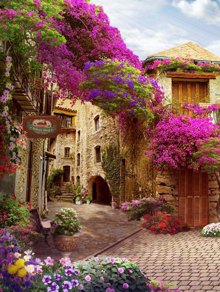 Изображение товара Фотообои листовые ФабрикаФресок Фреска Античная улочка с сиренью / 112265 (200x265)