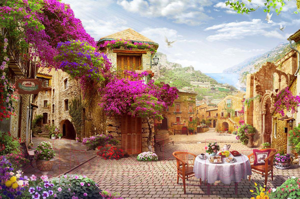 Изображение товара Фотообои листовые ФабрикаФресок Фреска Античная улочка с сиренью / 114265 (400x265)