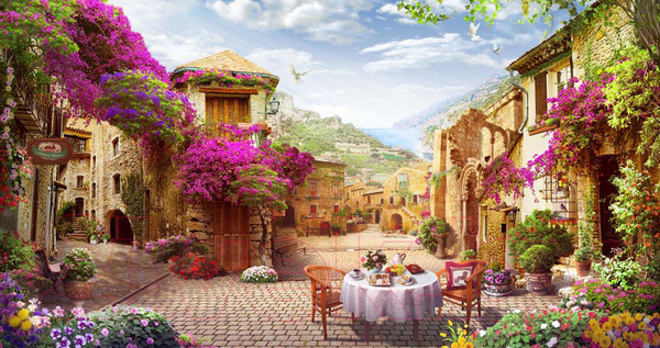 Изображение товара Фотообои листовые ФабрикаФресок Фреска Античная улочка с сиренью / 115265 (500x265)