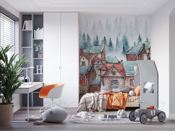 Изображение товара Фотообои листовые ФабрикаФресок Акварельные Домики для детей / 122265 (200x265)