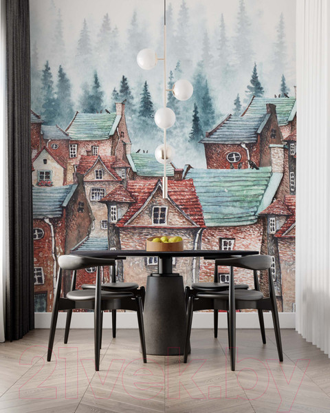 Изображение товара Фотообои листовые ФабрикаФресок Акварельные Домики для детей / 122265 (200x265)