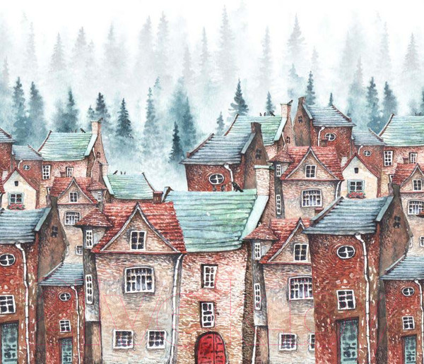 Изображение товара Фотообои листовые ФабрикаФресок Акварельные Домики для детей / 123265 (300x265)