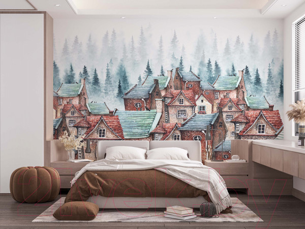 Изображение товара Фотообои листовые ФабрикаФресок Акварельные Домики для детей / 124265 (400x265)