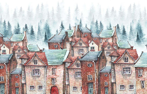 Изображение товара Фотообои листовые ФабрикаФресок Акварельные Домики для детей / 124265 (400x265)