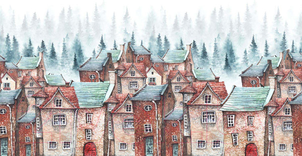 Изображение товара Фотообои листовые ФабрикаФресок Акварельные Домики для детей / 125265 (500x265)