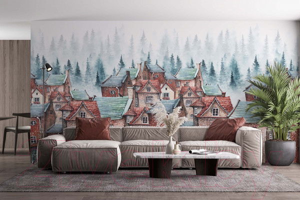 Изображение товара Фотообои листовые ФабрикаФресок Акварельные Домики для детей / 125265 (500x265)