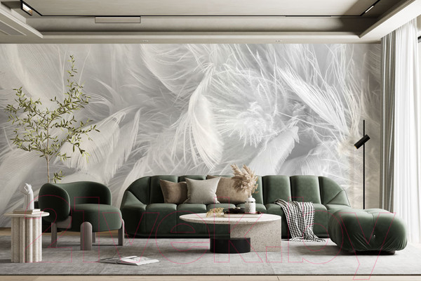 Изображение товара Фотообои листовые ФабрикаФресок Серые перья / 156280 (600x280)