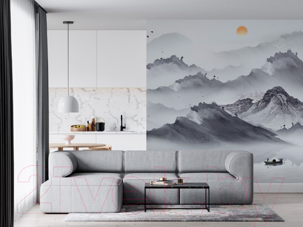 Изображение товара Фотообои листовые ФабрикаФресок Акварельная Япония и горы / 173265 (300x265)