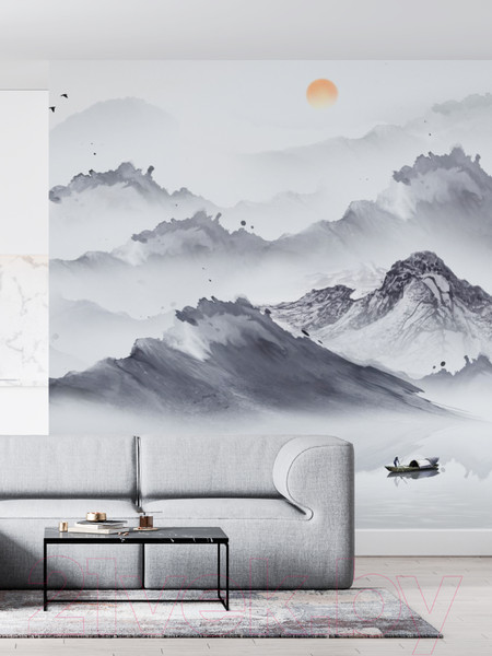 Изображение товара Фотообои листовые ФабрикаФресок Акварельная Япония и горы / 173265 (300x265)