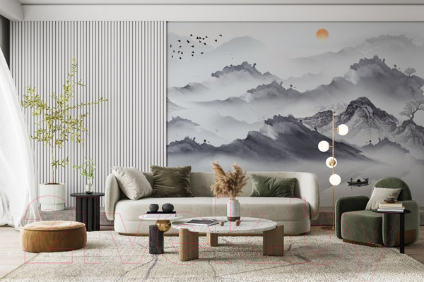 Изображение товара Фотообои листовые ФабрикаФресок Акварельная Япония и горы / 174265 (400x265)