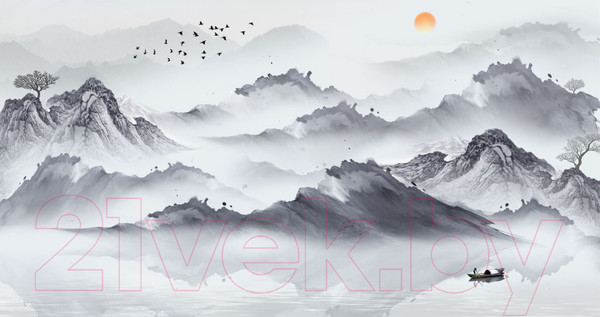 Изображение товара Фотообои листовые ФабрикаФресок Акварельная Япония и горы / 175265 (500x265)