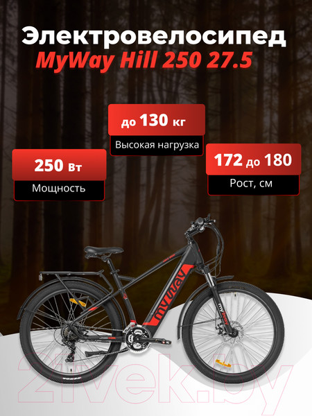 Изображение товара Электровелосипед MyWay Hill 250 27.5 (19, черный матовый)
