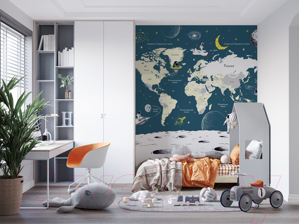 Изображение товара Фотообои листовые ФабрикаФресок Детская карта космос / 233265 (300x265)