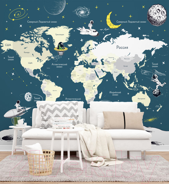 Изображение товара Фотообои листовые ФабрикаФресок Детская карта космос / 233265 (300x265)