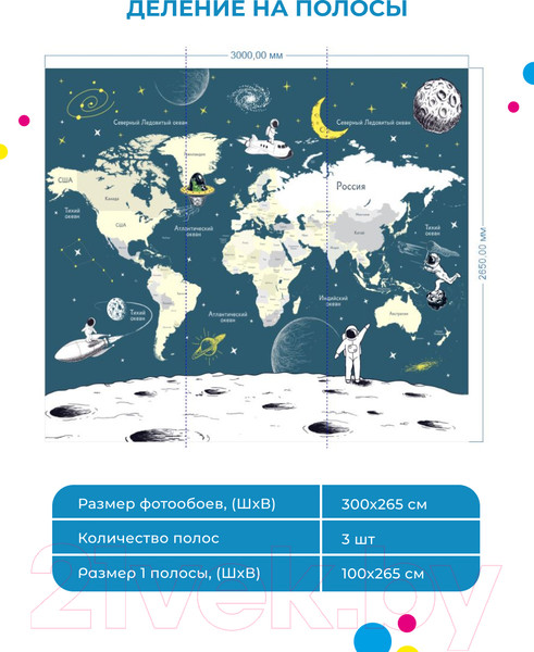 Изображение товара Фотообои листовые ФабрикаФресок Детская карта космос / 233265 (300x265)