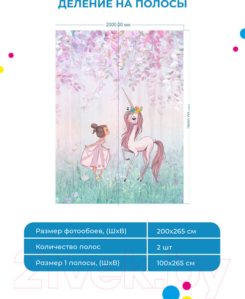 Изображение товара Фотообои листовые ФабрикаФресок Сказка девочка и единорог / 242265 (200x265)