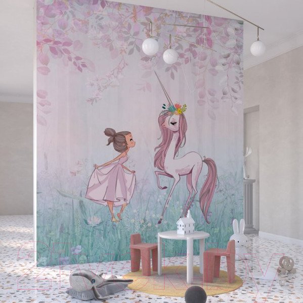 Изображение товара Фотообои листовые ФабрикаФресок Сказка девочка и единорог / 242265 (200x265)